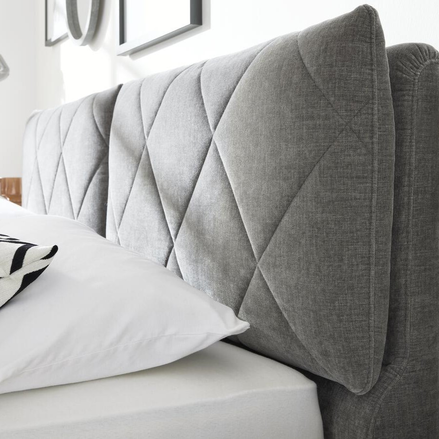 aInterliving Boxspringbett Serie 1402 - Bezug Rob Grey - Kopfteil mit Rautensteppung und Verstellung