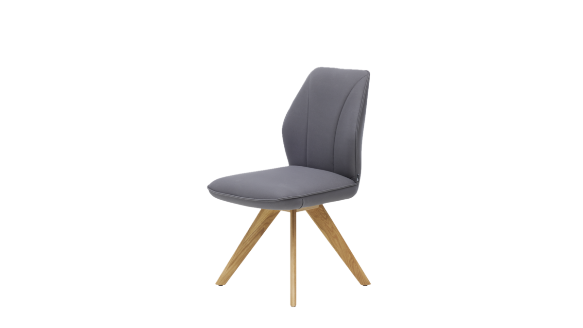 Stuhl der Interliving Esszimmer Serie 5102 - Steppung R3 im Rücken, Design Stativ-Gestell G1, Wildeiche massiv, Bezug Microfaser „Atlantis Graphit“ in Lederdesign