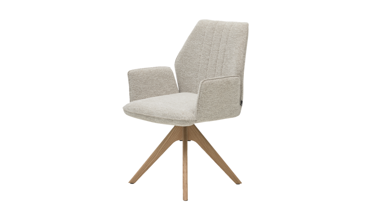 Stuhl der Interliving Esszimmer Serie 5102 - Steppung R1 im Rücken, Soft-Stativ Gestell, Eiche bianco massiv, Bezug Jaquard Flachgewebe „Lodge linen“